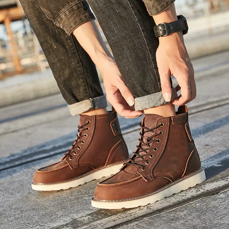 New British Vintage 875 Tooling Men Boots Handmade Real Cow Leather Shoes Outdoor Work Ankle Boots Desert Motorcycle Boots Wings