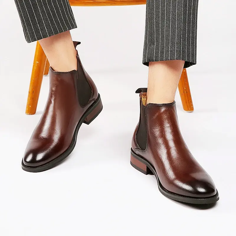 New Autumn Winter Casual Real Cow Leather Men Shoes Handmade Vintage British Tooling Ankle Boots Business Work Chelsea Boots
