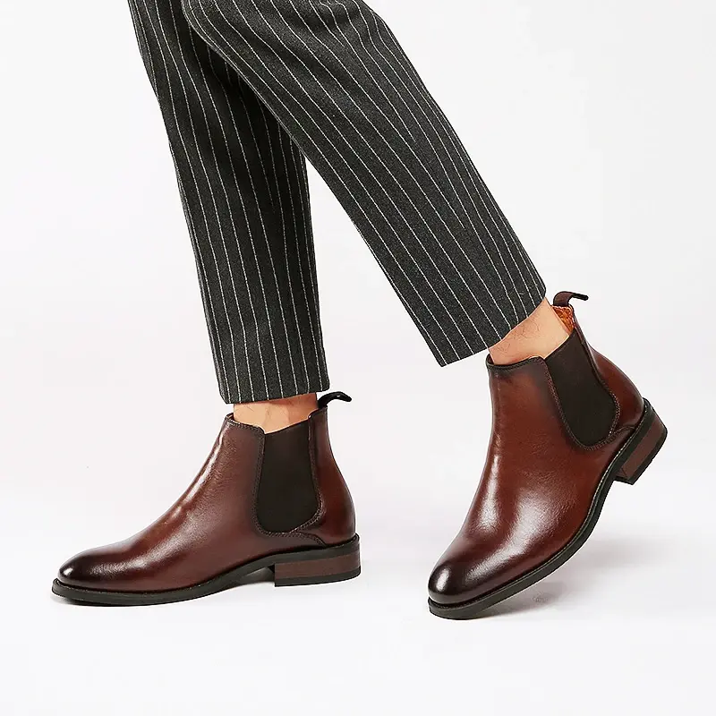 New Autumn Winter Casual Real Cow Leather Men Shoes Handmade Vintage British Tooling Ankle Boots Business Work Chelsea Boots