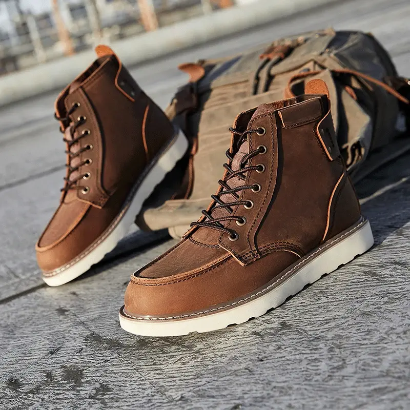 New British Vintage 875 Tooling Men Boots Handmade Real Cow Leather Shoes Outdoor Work Ankle Boots Desert Motorcycle Boots Wings