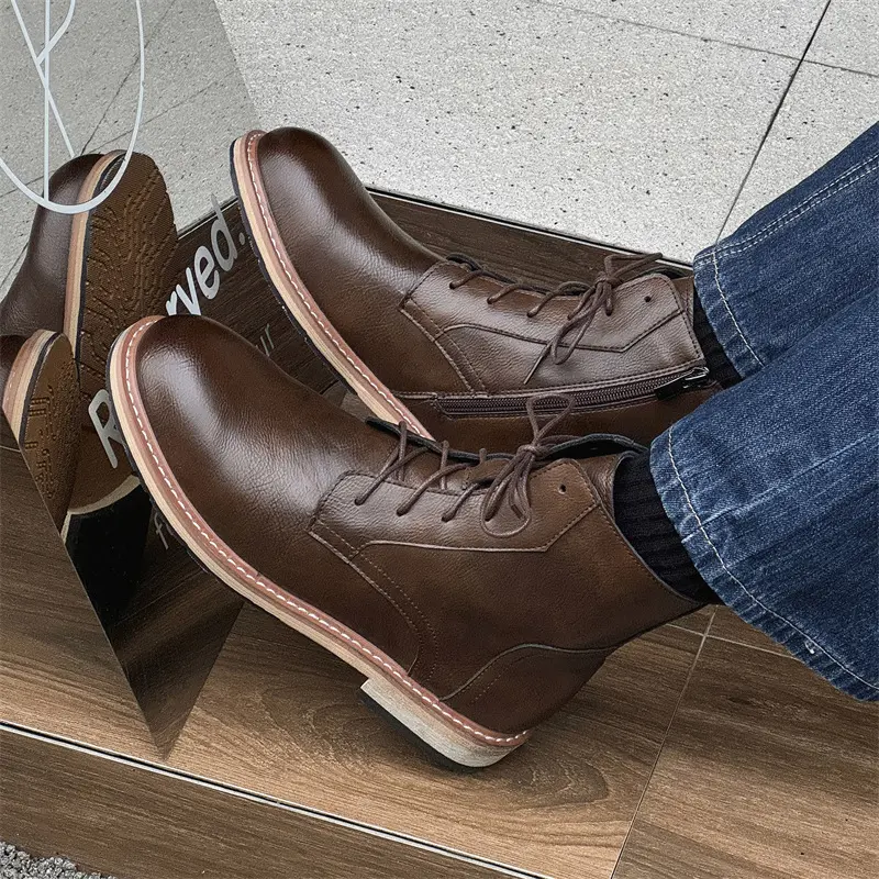 New Luxury Vintage British Men Ankle Boots Autumn Winter Outdoor Tooling Leather Shoes Military Boots for Men Motorcycle Boots