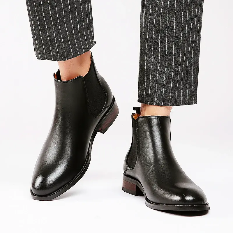 New Autumn Winter Casual Real Cow Leather Men Shoes Handmade Vintage British Tooling Ankle Boots Business Work Chelsea Boots