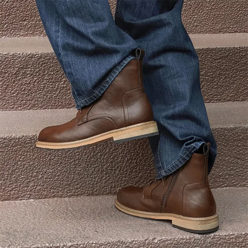 New Luxury Vintage British Men Ankle Boots Autumn Winter Outdoor Tooling Leather Shoes Military Boots for Men Motorcycle Boots