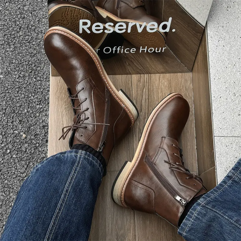 New Luxury Vintage British Men Ankle Boots Autumn Winter Outdoor Tooling Leather Shoes Military Boots for Men Motorcycle Boots