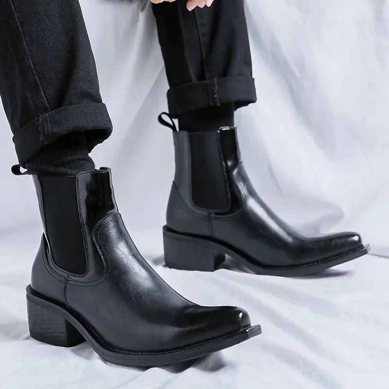 New Luxury Balck Casual Men Leather Shoes Business Ankle Boots Outdoor Tooling Vintage British Military Boots Chelsea Boots