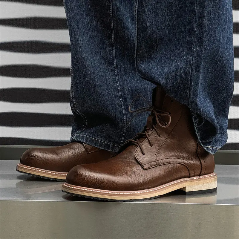 New Luxury Vintage British Men Ankle Boots Autumn Winter Outdoor Tooling Leather Shoes Military Boots for Men Motorcycle Boots