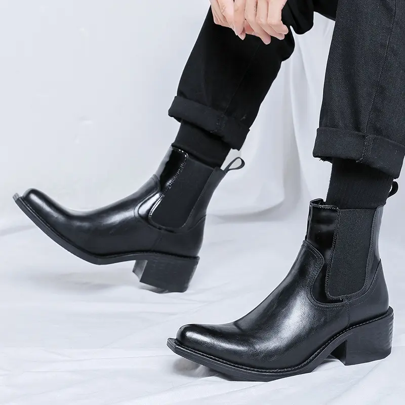 New Luxury Balck Casual Men Leather Shoes Business Ankle Boots Outdoor Tooling Vintage British Military Boots Chelsea Boots