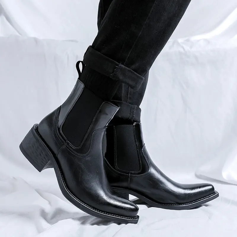 New Luxury Balck Casual Men Leather Shoes Business Ankle Boots Outdoor Tooling Vintage British Military Boots Chelsea Boots