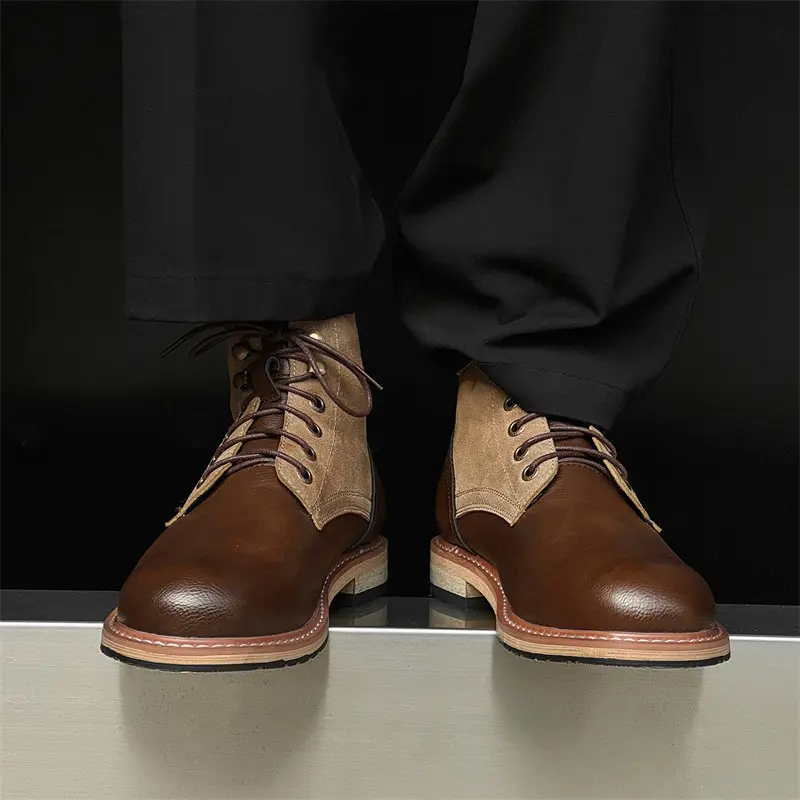 New Handmade High Quality Men Leather Shoes Vintage British Autumn Winter Platform Boots Tooling Outdoor Motorcylce Boots