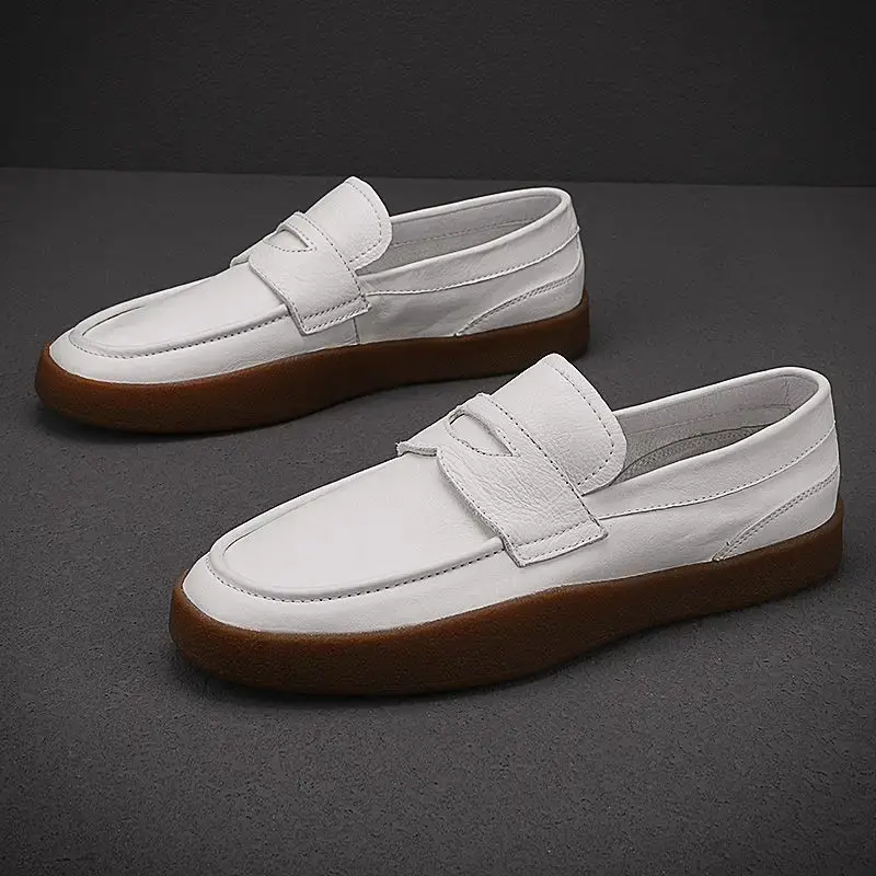 New British Handmade Men White Casual Shoes High Quality Real Leather Loafers Luxury Designer Shoes Breathable Men Loafers Shoes