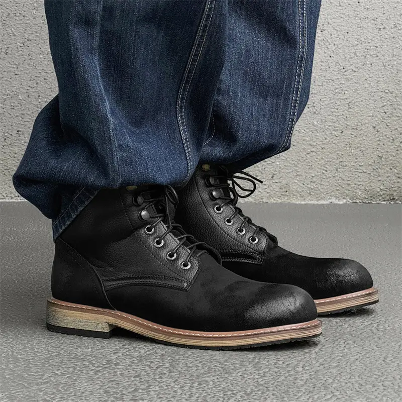 New Handmade High Quality Men Leather Shoes Vintage British Autumn Winter Platform Boots Tooling Outdoor Motorcylce Boots