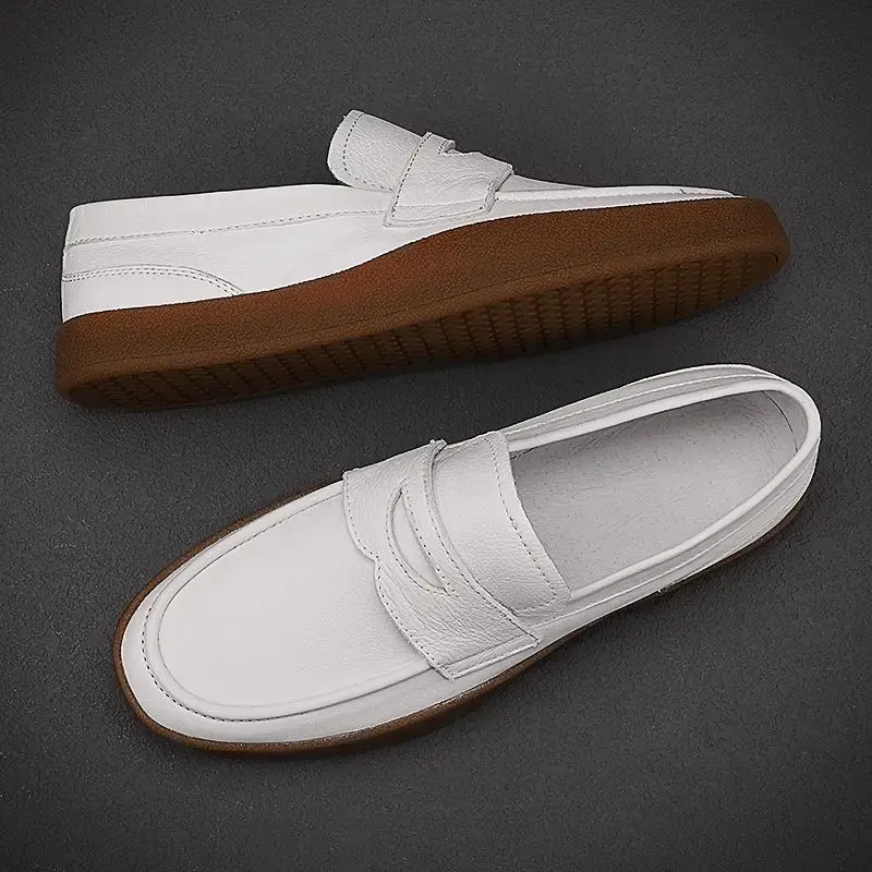 New British Handmade Men White Casual Shoes High Quality Real Leather Loafers Luxury Designer Shoes Breathable Men Loafers Shoes
