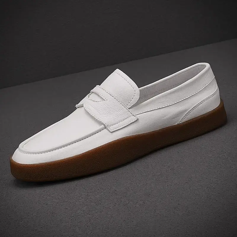 New British Handmade Men White Casual Shoes High Quality Real Leather Loafers Luxury Designer Shoes Breathable Men Loafers Shoes