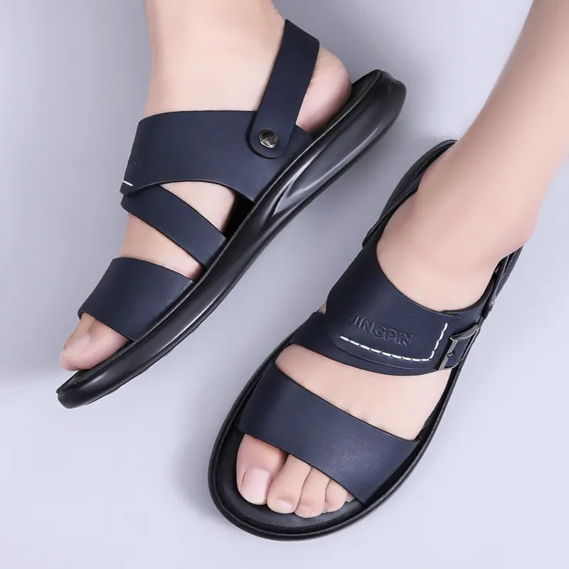 Yomior 2021 Summer Beach Sandals High Quality British Vintage Casual Men Shoes Slip-On Classics Real Leather Flip Flop Slippers