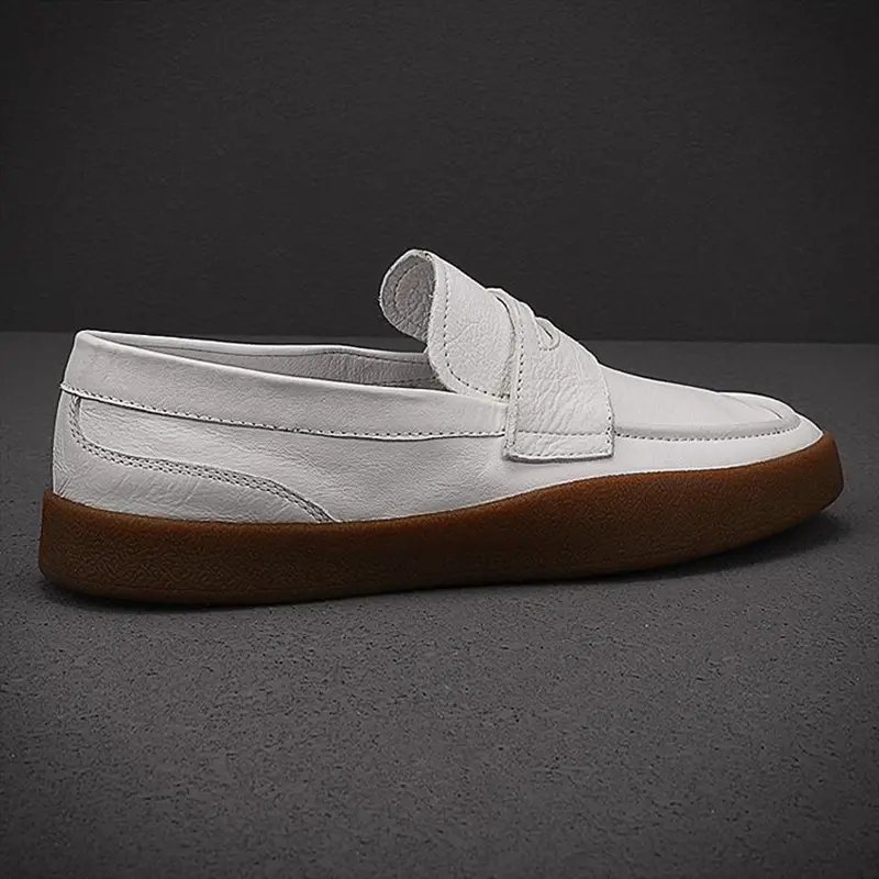 New British Handmade Men White Casual Shoes High Quality Real Leather Loafers Luxury Designer Shoes Breathable Men Loafers Shoes