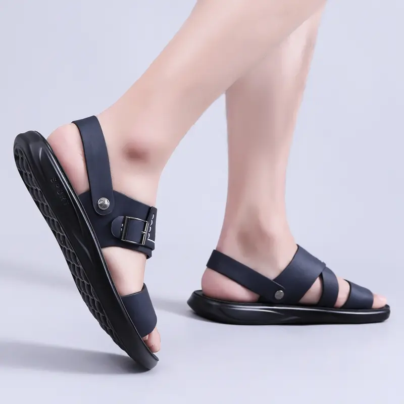 Yomior 2021 Summer Beach Sandals High Quality British Vintage Casual Men Shoes Slip-On Classics Real Leather Flip Flop Slippers