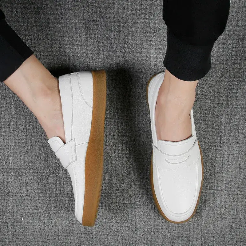 New British Handmade Men White Casual Shoes High Quality Real Leather Loafers Luxury Designer Shoes Breathable Men Loafers Shoes