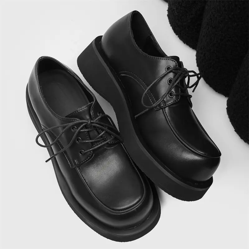 Autumn Winter Vintage British Men Dress Leather Shoes Luxury Black Business Formal Loafers Height Increasing Shoes Sneakers