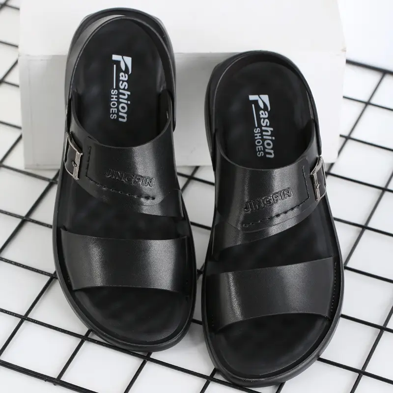 Yomior 2021 Summer Beach Sandals High Quality British Vintage Casual Men Shoes Slip-On Classics Real Leather Flip Flop Slippers