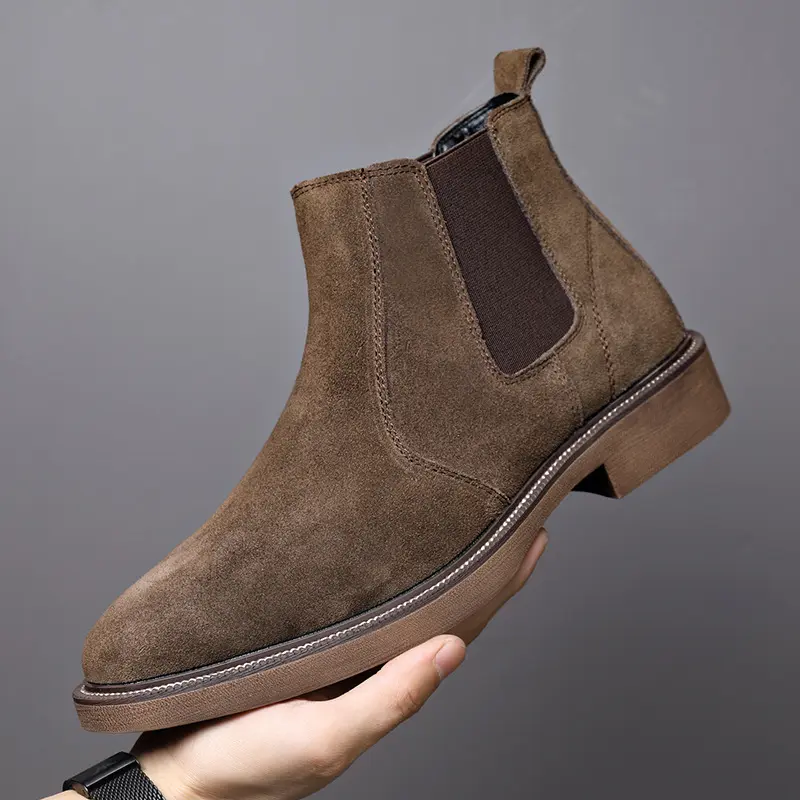 New British Fashion Men Cow Suede Leather Shoes Dress Business Tooling Ankle Boots Autumn Winter Outdoor Platform Chelsea Boots