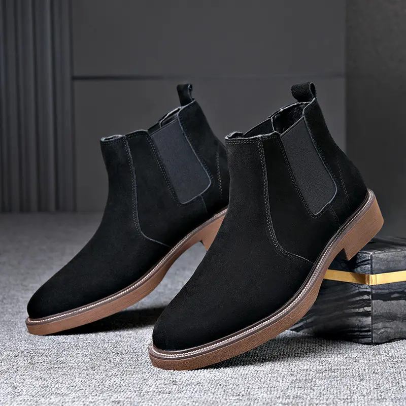 New British Fashion Men Cow Suede Leather Shoes Dress Business Tooling Ankle Boots Autumn Winter Outdoor Platform Chelsea Boots