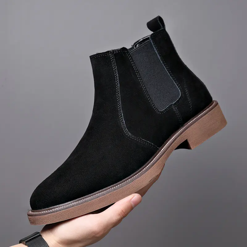 New British Fashion Men Cow Suede Leather Shoes Dress Business Tooling Ankle Boots Autumn Winter Outdoor Platform Chelsea Boots