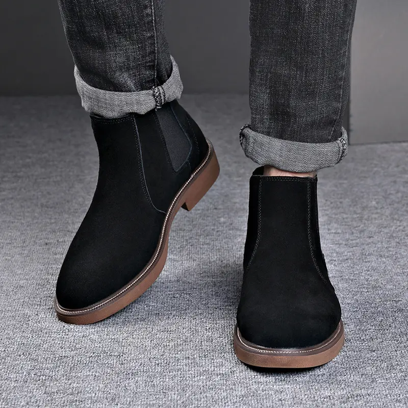 New British Fashion Men Cow Suede Leather Shoes Dress Business Tooling Ankle Boots Autumn Winter Outdoor Platform Chelsea Boots