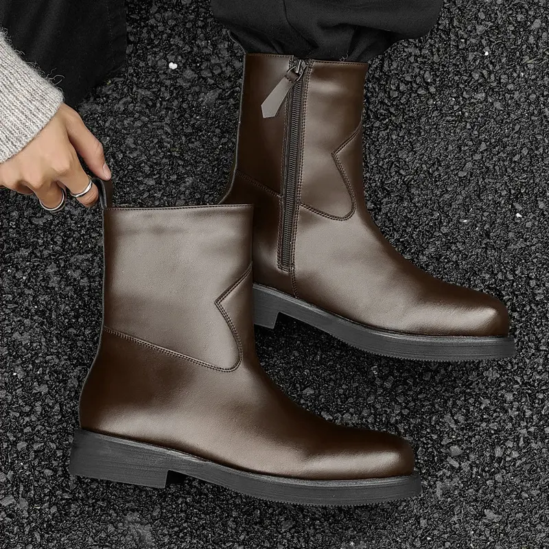New Vintage British Men Dress Ankle Boots Autumn Winter Leather Shoes Business Tooling Work Boots Handmade Chelsea Boots