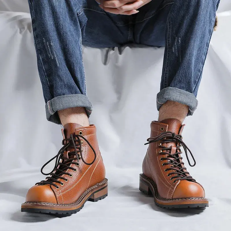new Vintage Luxury Autumn Winter Men Ankle Boots Handmade Dress Leather Shoes Wedding Work Desert Boots Motorcycle Boot Military