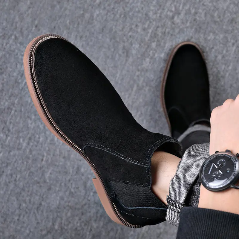 New British Fashion Men Cow Suede Leather Shoes Dress Business Tooling Ankle Boots Autumn Winter Outdoor Platform Chelsea Boots