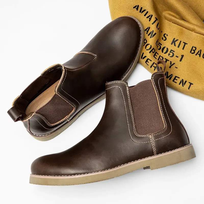 Vintage British Men Casual Shoes Handmade Real Leather Autumn Winter Round Toe Ankle Boots Outdoor Tooling Work Chelsea Boots