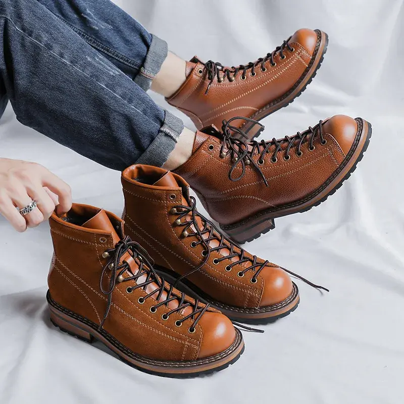 new Vintage Luxury Autumn Winter Men Ankle Boots Handmade Dress Leather Shoes Wedding Work Desert Boots Motorcycle Boot Military