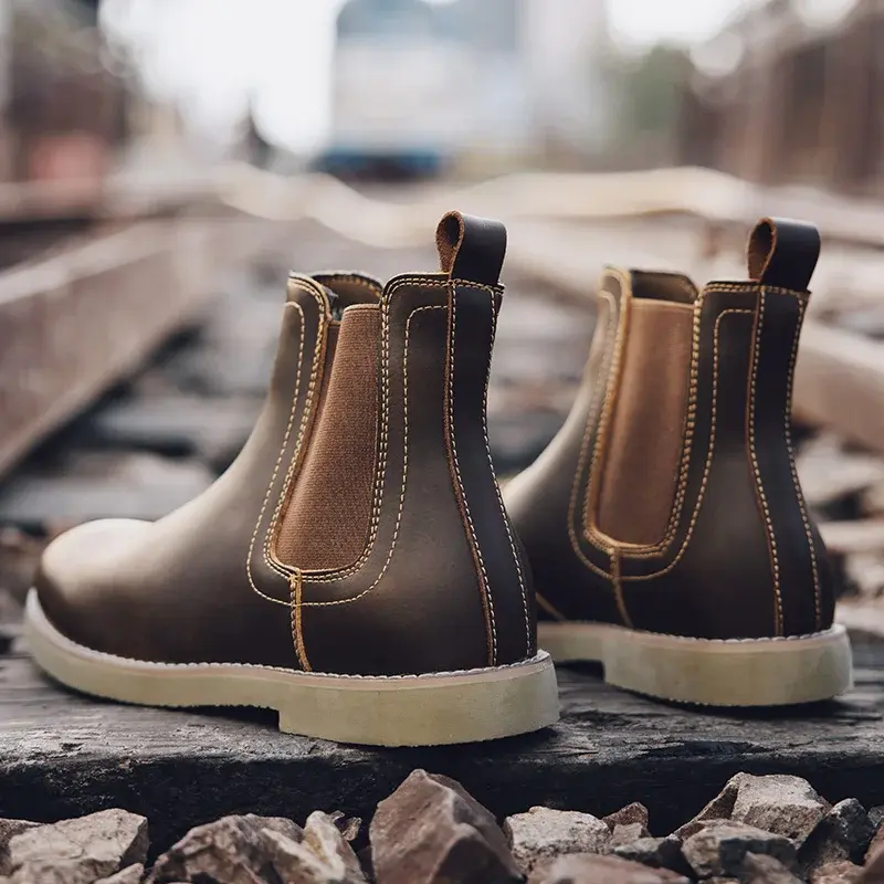 Vintage British Men Casual Shoes Handmade Real Leather Autumn Winter Round Toe Ankle Boots Outdoor Tooling Work Chelsea Boots