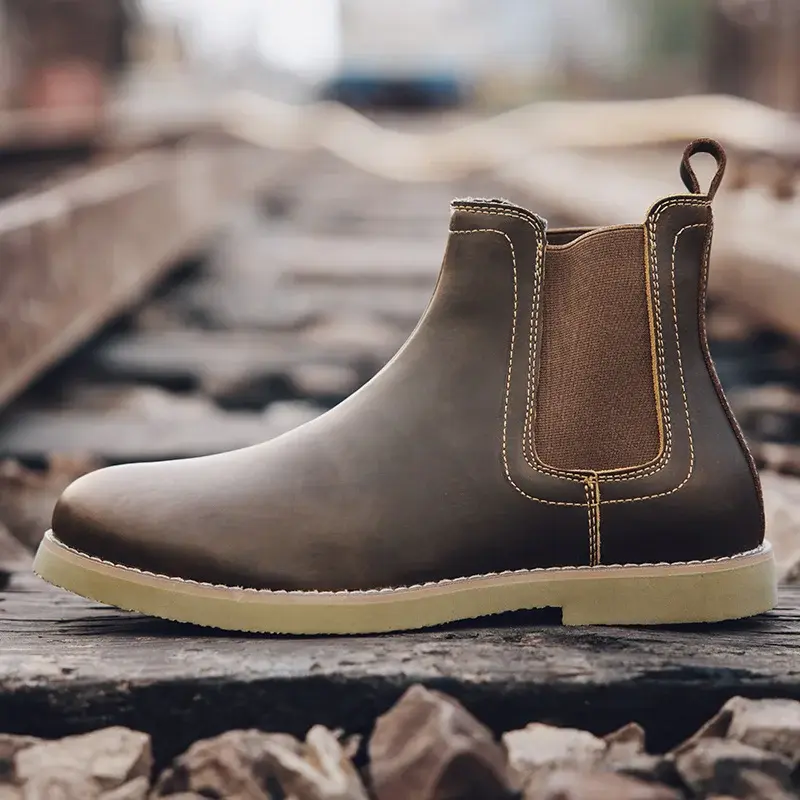 Vintage British Men Casual Shoes Handmade Real Leather Autumn Winter Round Toe Ankle Boots Outdoor Tooling Work Chelsea Boots
