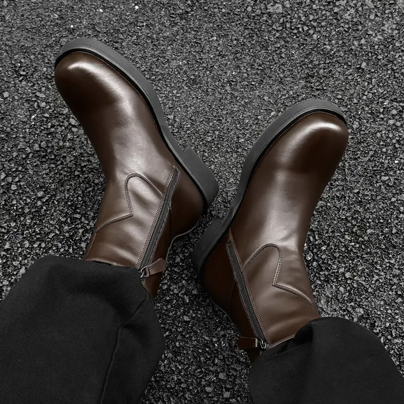 New Vintage British Men Dress Ankle Boots Autumn Winter Leather Shoes Business Tooling Work Boots Handmade Chelsea Boots