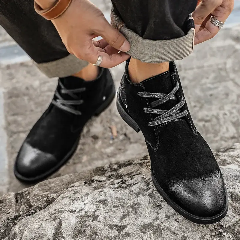 New Handmade Vintage British Men Cow Suede Ankle Boots Lace-up Real Leather Shoes Designer Work Tooling Boots Motorcycle Boots