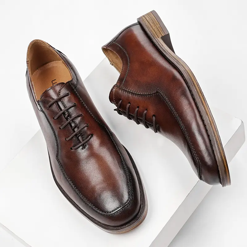 Yomior Autumn British Men Business Casual Shoes Cow Leather Formal Dress Loafers Vintage Wedding Pointed Toe Oxfords Handmade