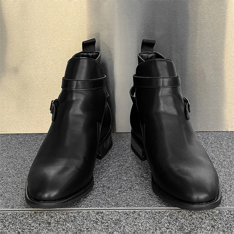 New Black Vintage British Men Ankle Leather Shoes Business Dress Tooling Ankle Boots Platform Boots Outdoor Wedding Chelsea Boot