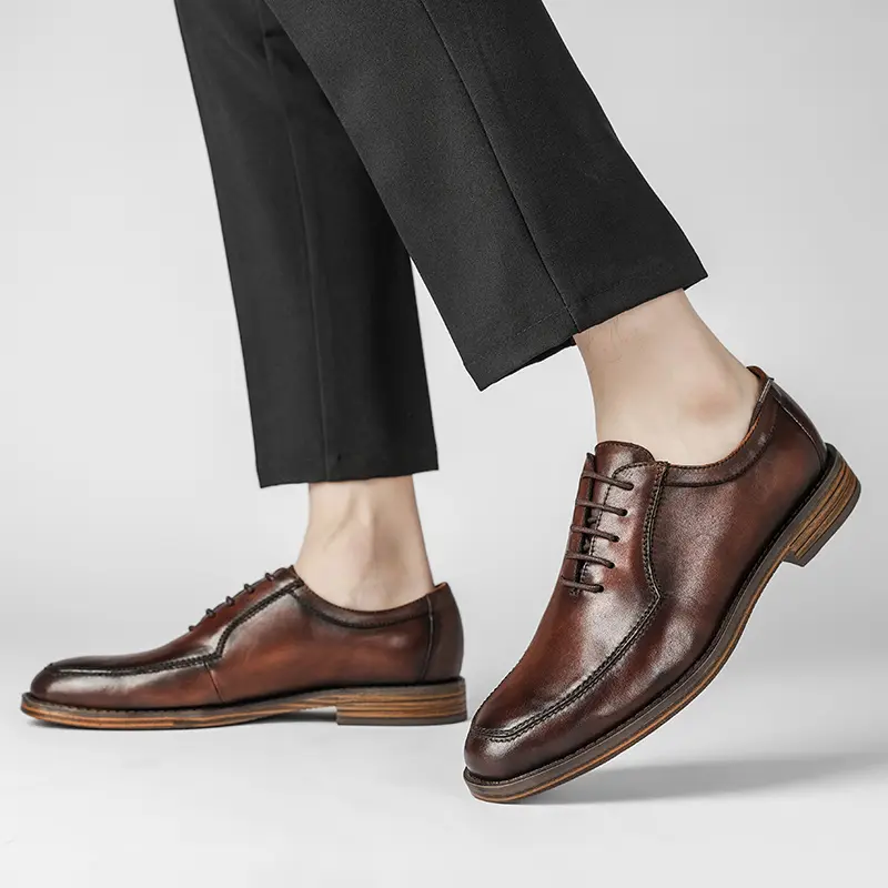 Yomior Autumn British Men Business Casual Shoes Cow Leather Formal Dress Loafers Vintage Wedding Pointed Toe Oxfords Handmade