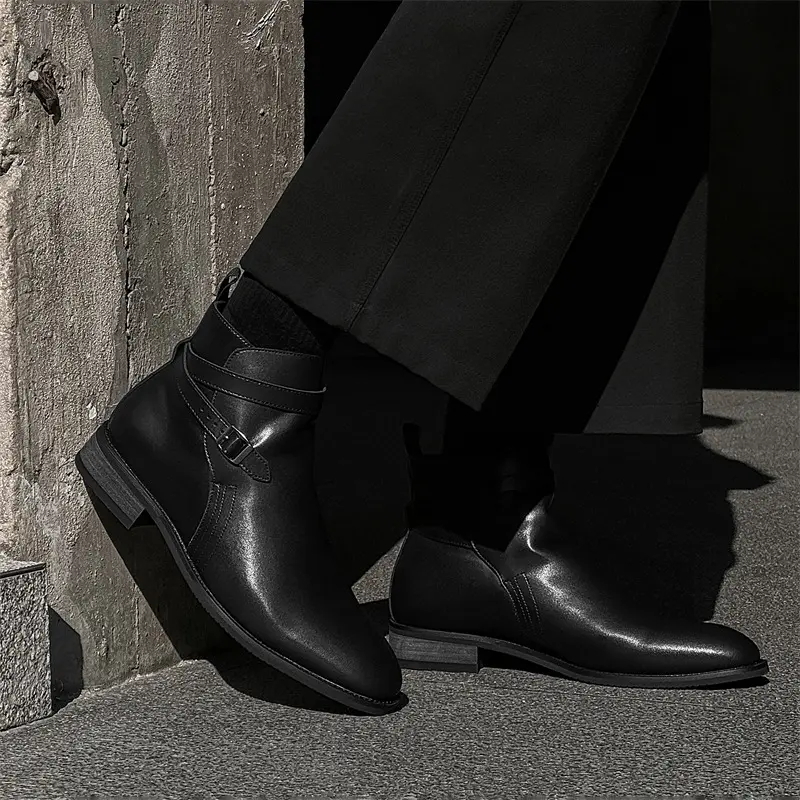 New Black Vintage British Men Ankle Leather Shoes Business Dress Tooling Ankle Boots Platform Boots Outdoor Wedding Chelsea Boot