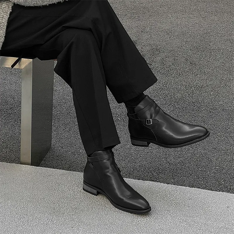 New Black Vintage British Men Ankle Leather Shoes Business Dress Tooling Ankle Boots Platform Boots Outdoor Wedding Chelsea Boot