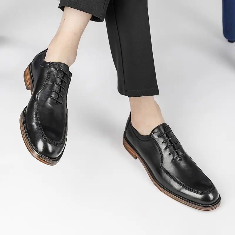Yomior Autumn British Men Business Casual Shoes Cow Leather Formal Dress Loafers Vintage Wedding Pointed Toe Oxfords Handmade