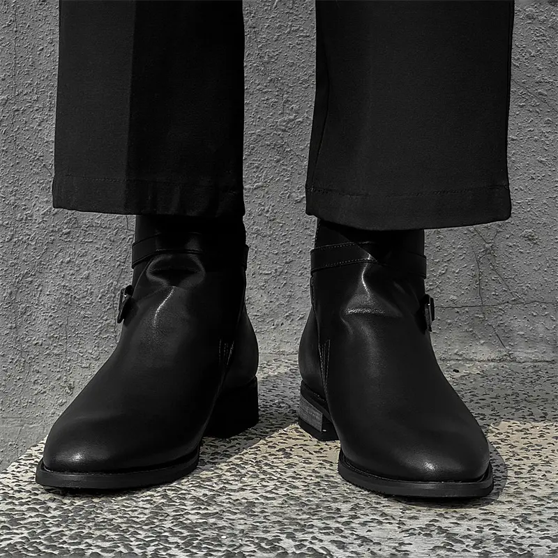 New Black Vintage British Men Ankle Leather Shoes Business Dress Tooling Ankle Boots Platform Boots Outdoor Wedding Chelsea Boot
