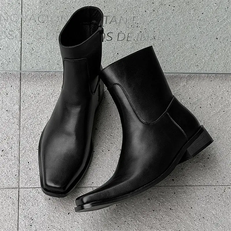 New Black Handmade Vintage British High Quality Men Ankle Boots Autumn Winter Leather Shoes Outdoor Tooling Boots Chelsea Boots