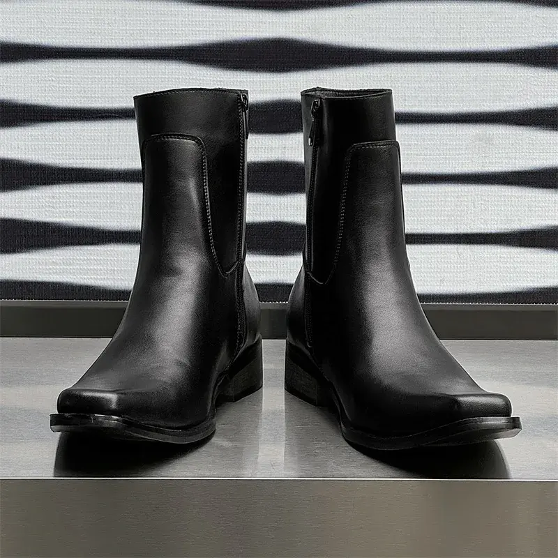 New Black Handmade Vintage British High Quality Men Ankle Boots Autumn Winter Leather Shoes Outdoor Tooling Boots Chelsea Boots