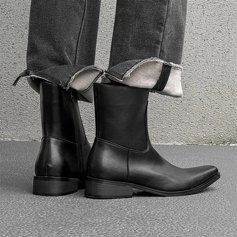 New Black Handmade Vintage British High Quality Men Ankle Boots Autumn Winter Leather Shoes Outdoor Tooling Boots Chelsea Boots