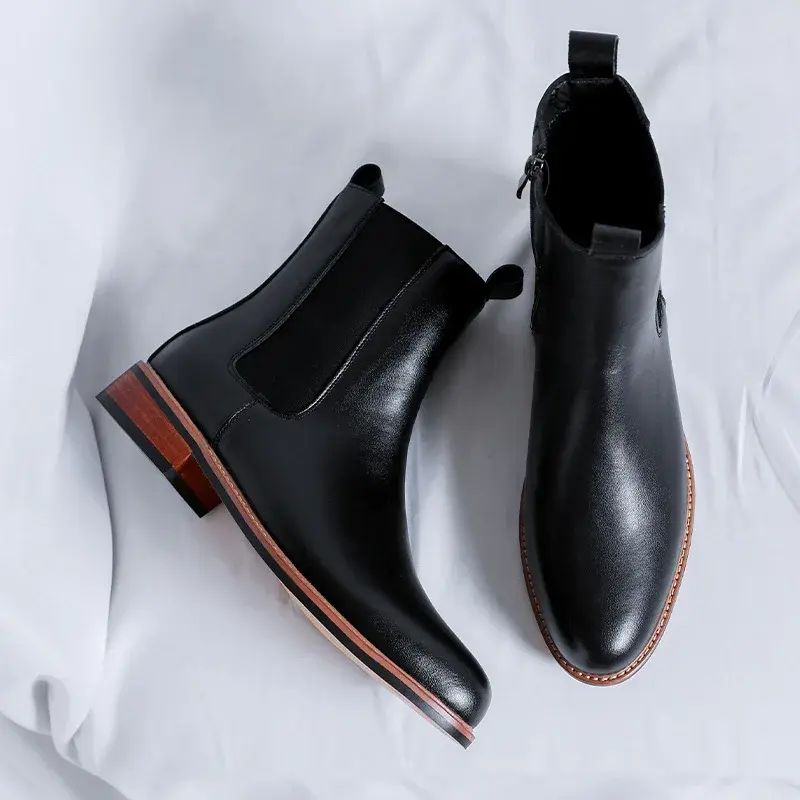 New British Men Tooling Chelsea Boots Dress Autumn Winter Business Leather Shoes Platform Boots Casual Zipper Safety Shoes