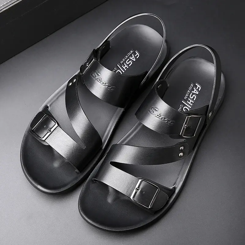 New Big Size 48 Casual Fashion Men Shoes Slip-On Leather Shoes Soft Non-slip Beach Summer Sandals Slippers Flats Flip Flop