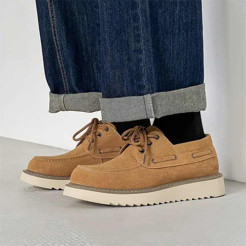 Fashion Vintage British Men Cow Suede Leather Shoes Autumn Spring Luxury Designer Shoe Sneakers Men Breathable Height Increasing