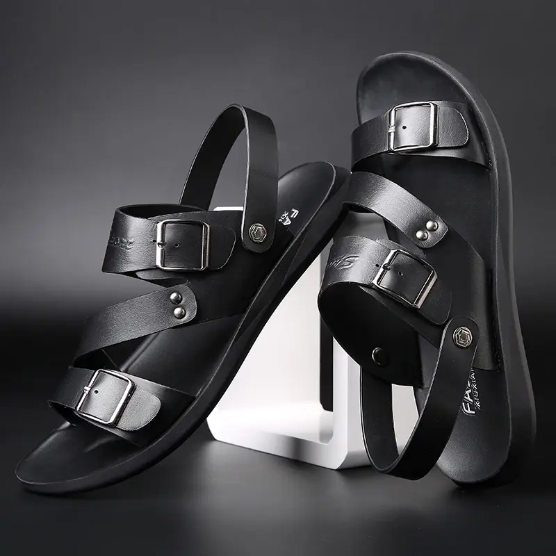 New Big Size 48 Casual Fashion Men Shoes Slip-On Leather Shoes Soft Non-slip Beach Summer Sandals Slippers Flats Flip Flop